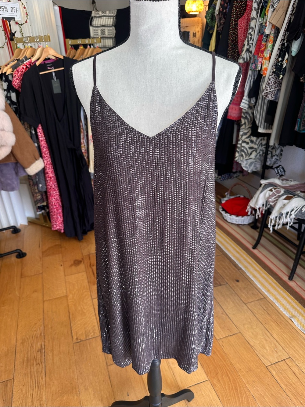 Metallic Beaded Slip Dress